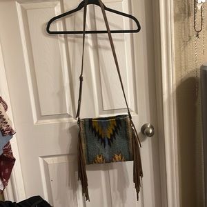 Saddle blanket leather fringe crossbody
